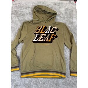 Blac Leaf Mens Hoodie Olive Green Chenille Sequin Logo Graphic Streetwear Large